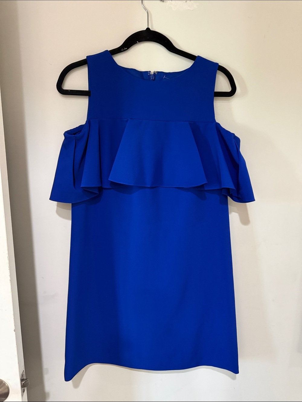 Tahari Royal Blue Cold-Shoulder Ruffle Shift Dress